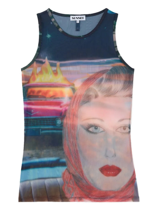 Annemarie-Print Sheer Top