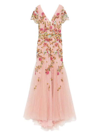 Embroidered Tulle Midi Dress