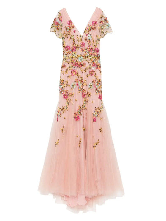 Embroidered Tulle Midi Dress