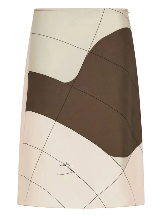 Printed Silk Midi Skirt