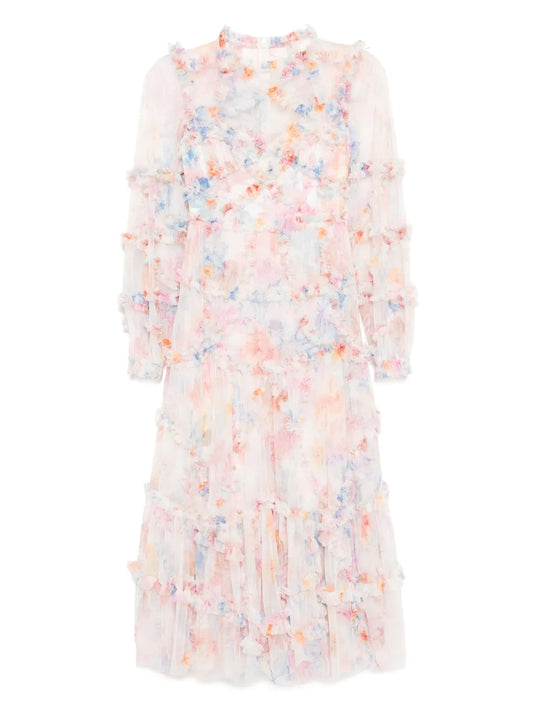 Floral Diamond Ruffle Gown