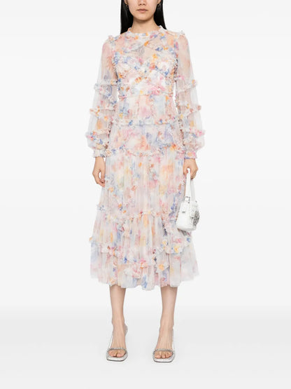 Floral Diamond Ruffle Gown