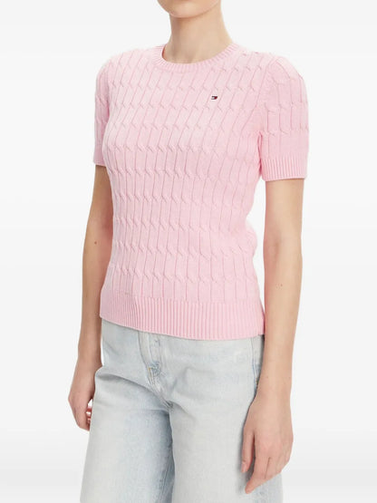Cable-Knit Short-Sleeve Sweater