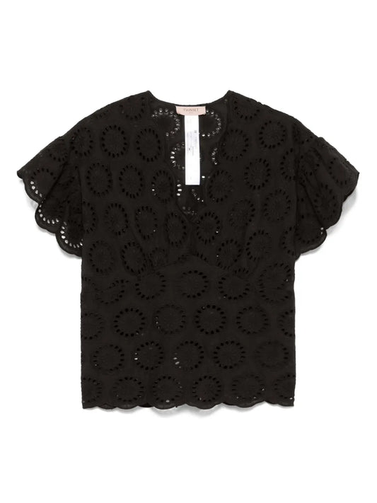 Broderie-Anglaise Cap-Sleeve Blouse