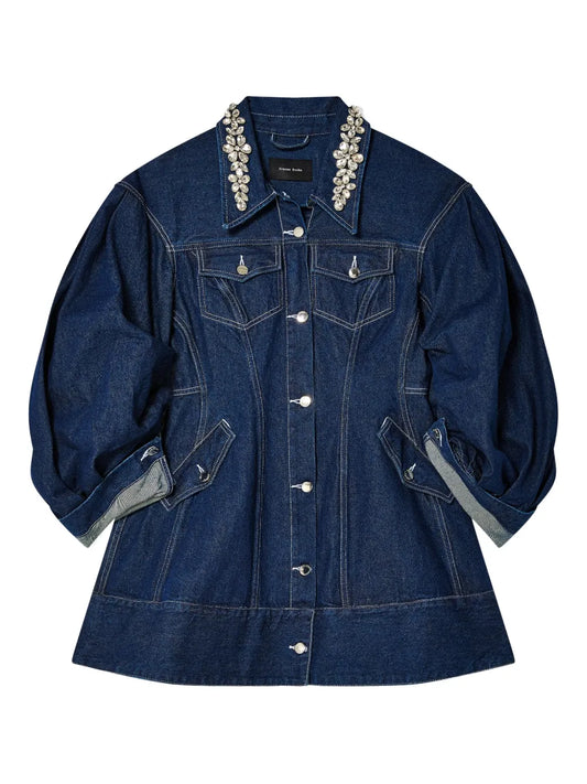 Rhinestone-Collar Denim Jacket