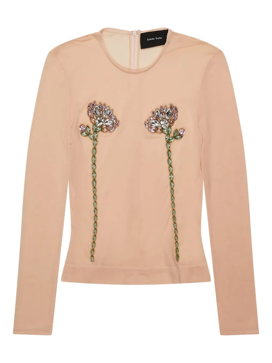 Floral-Embellished Long-Sleeve Top