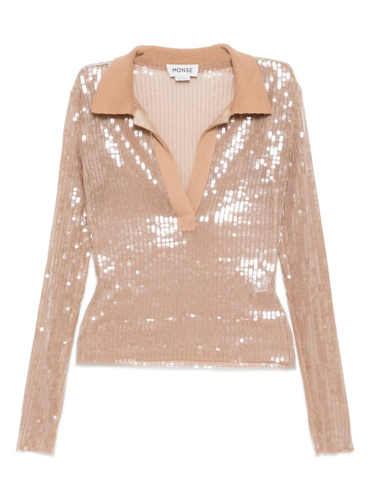 Sequin-Embellished Mesh Top