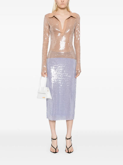 Sequin-Embellished Mesh Top