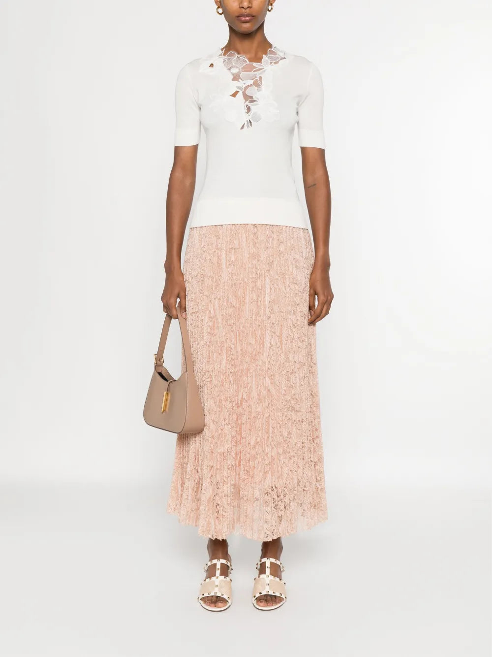 Floral-Embroidered Midi Skirt