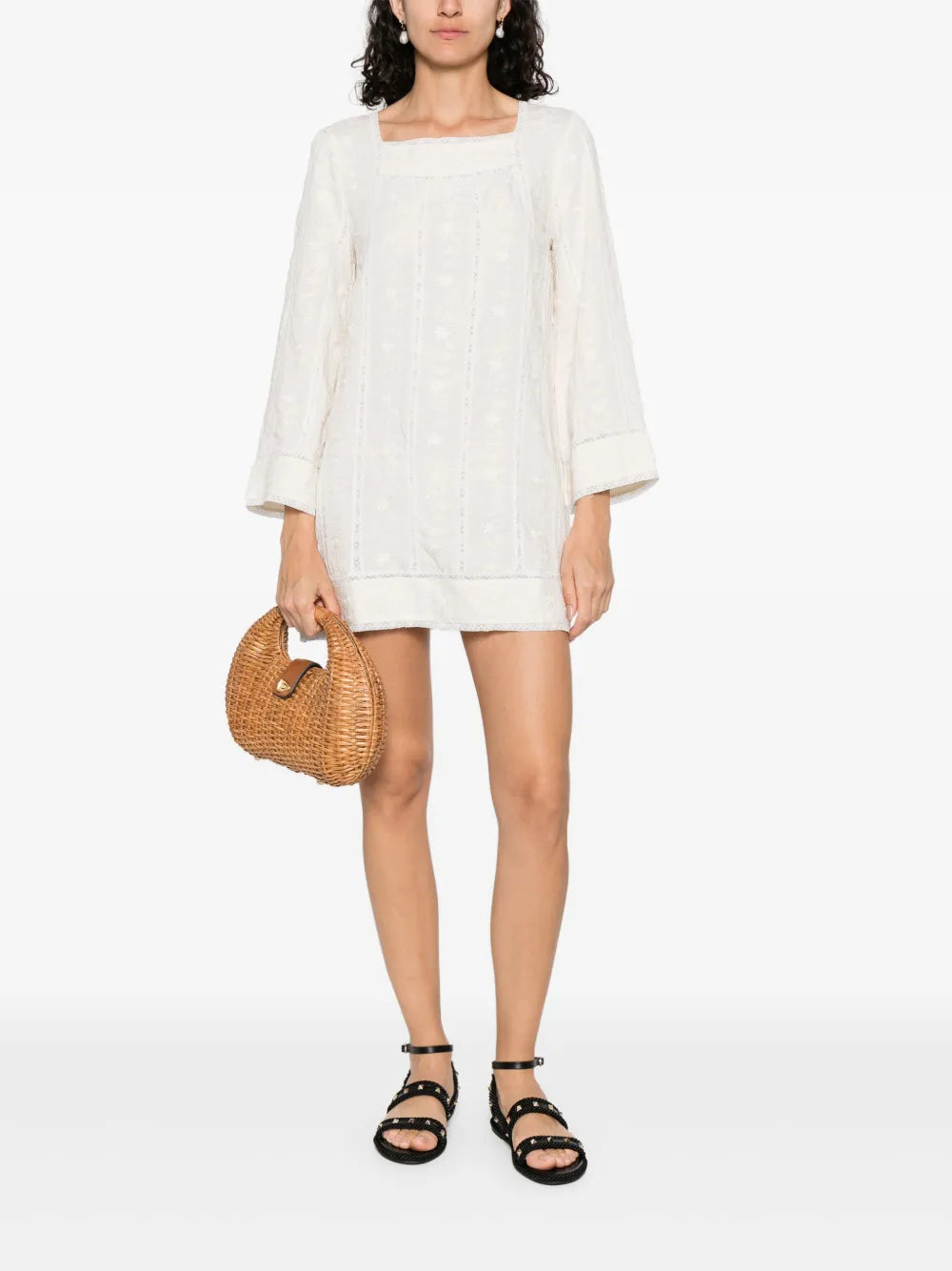 Floral-Embroidered Mini Dress