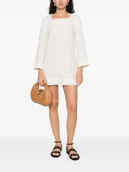 Floral-Embroidered Mini Dress