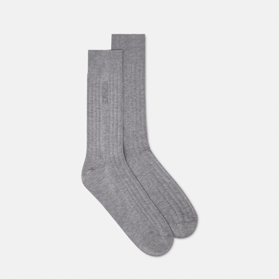 Embroidered Ribbed Logo Socks