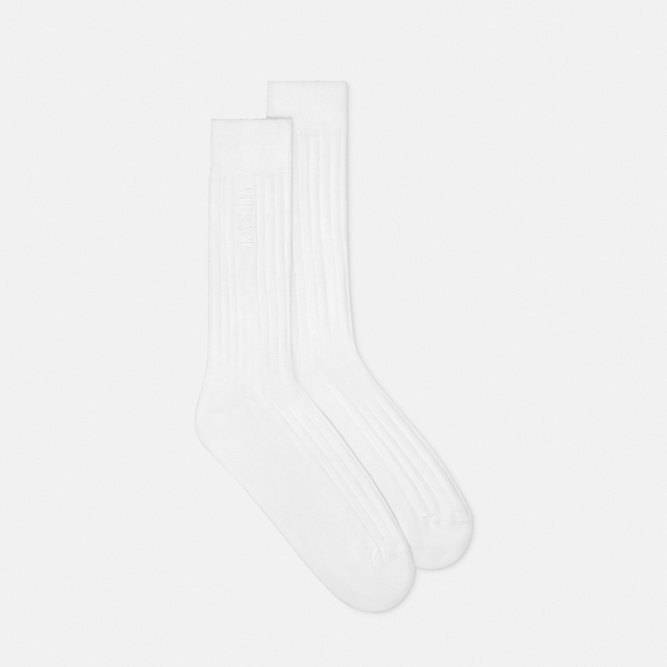 Embroidered Ribbed Logo Socks