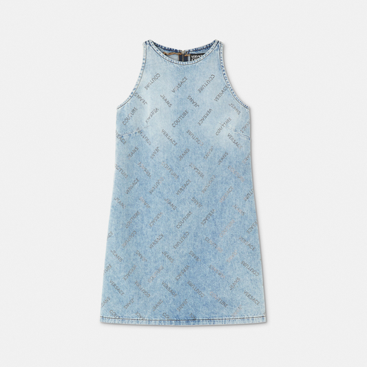 Studded Logo Denim Mini Dress