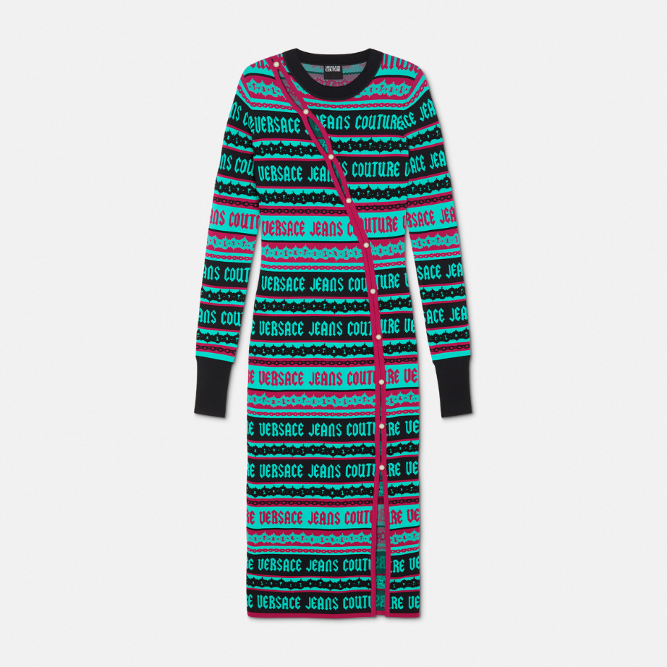 Stripes Jacquard Knit Midi Dress