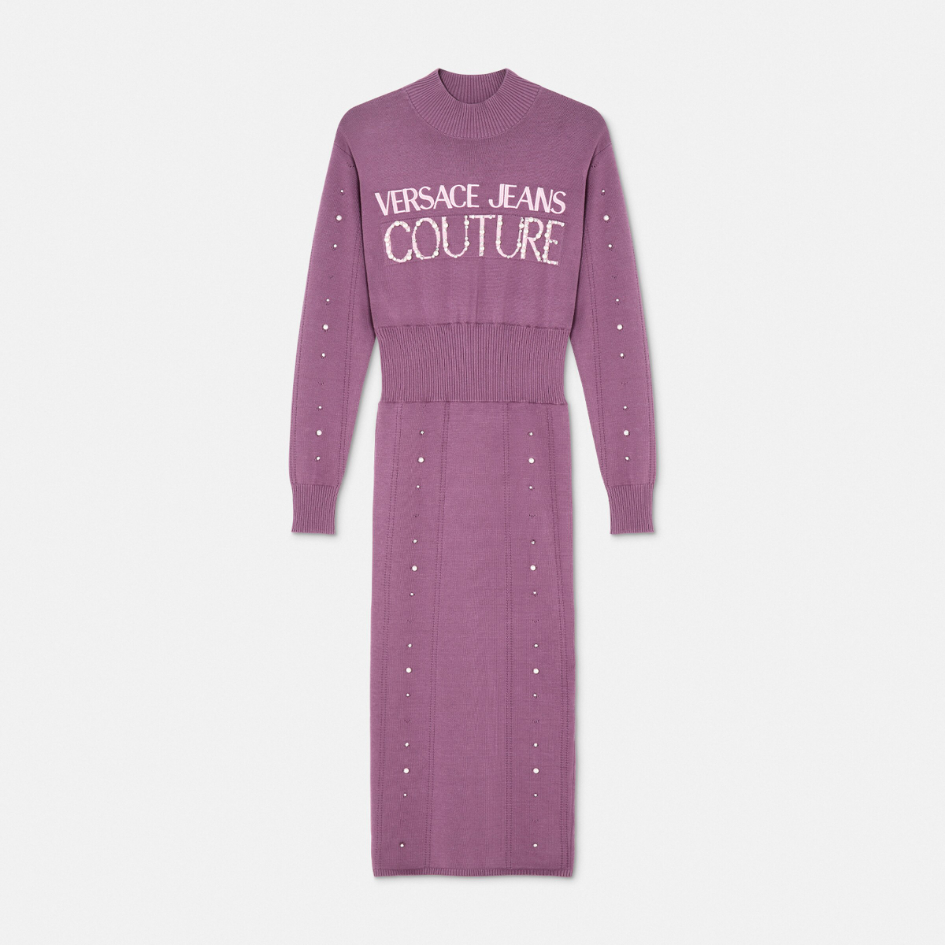 Embellished Logo Knit Long Dress