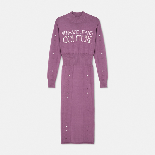 Embellished Logo Knit Long Dress