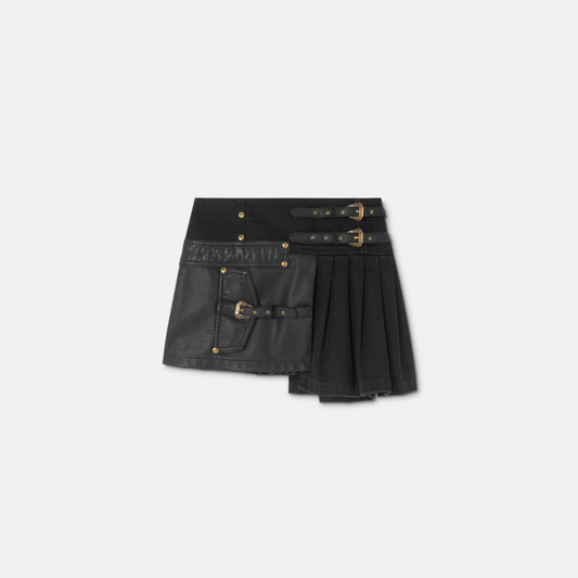 Baroque Buckle Pleated Mini Skirt