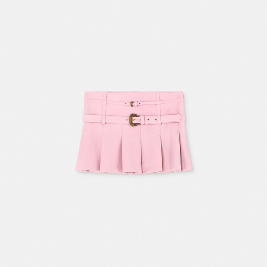 Baroque Buckle Pleated Mini Skirt