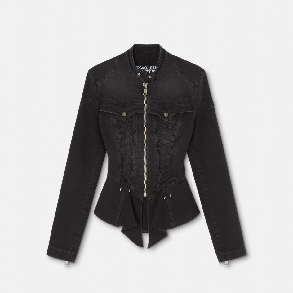 Lace-Up Denim Jacket