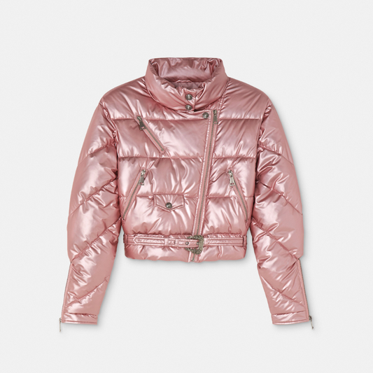 Baroque Buckle Metallic Puffer Jacket