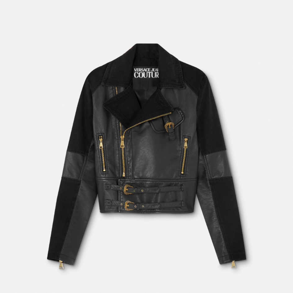 Baroque Buckle Coated Biker Jacket