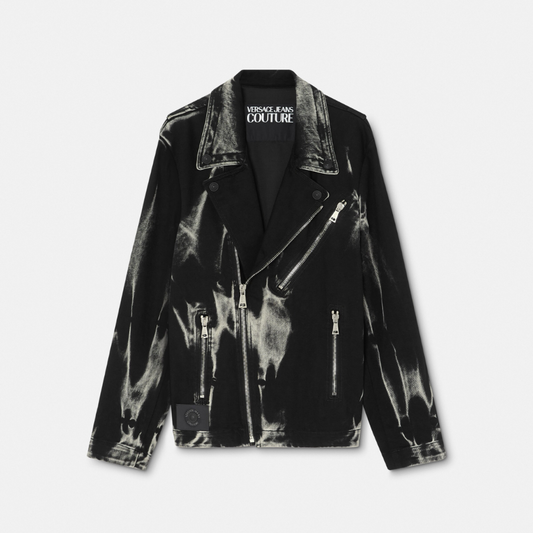 V-Emblem Denim Biker Jacket