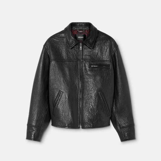 Elephant-Effect Leather Blouson Jacket