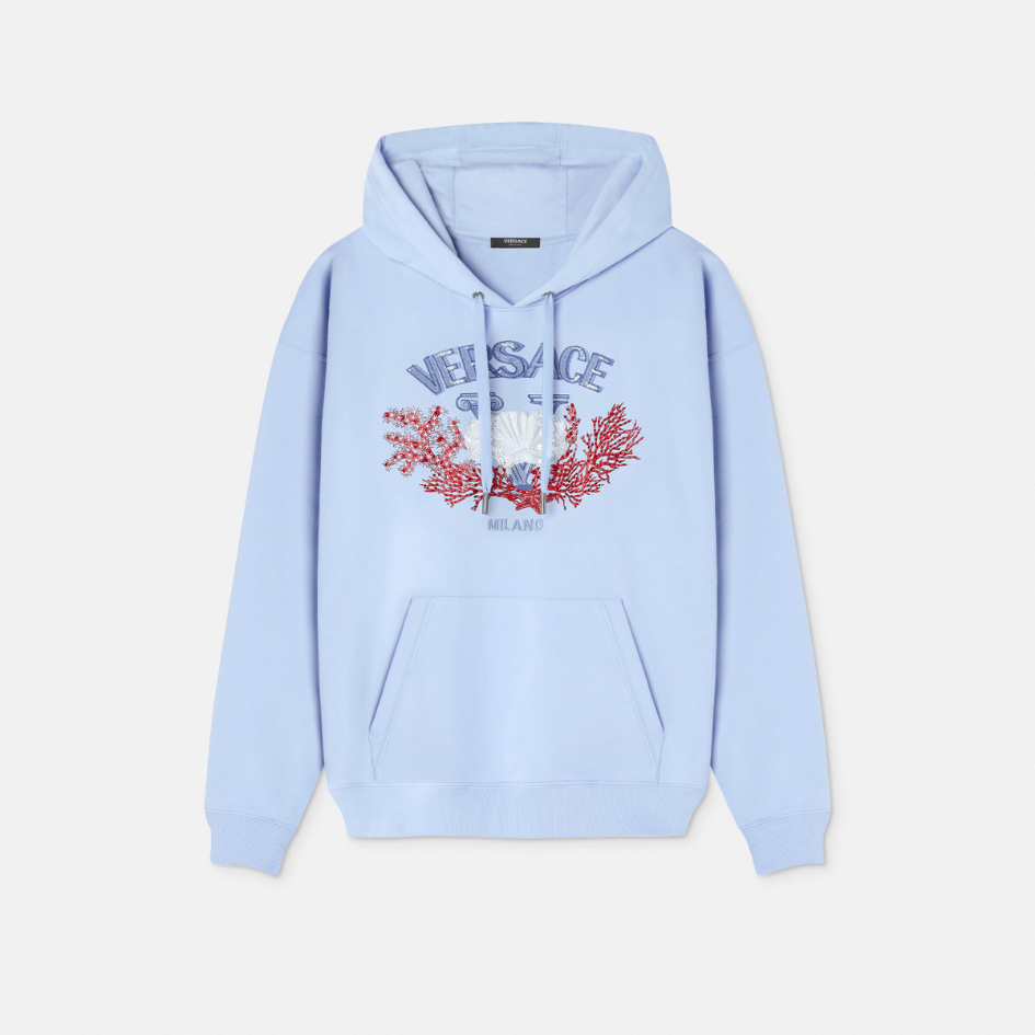 Embroidered University Coral Hoodie
