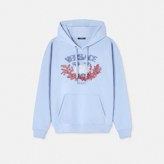 Embroidered University Coral Hoodie
