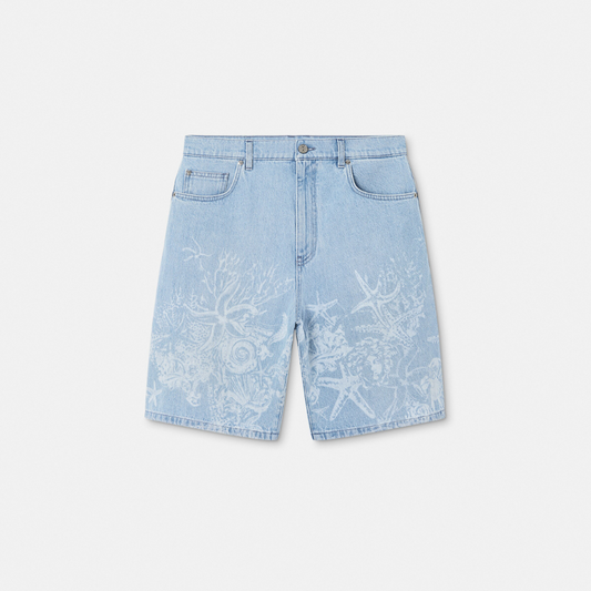 Lasered Barocco Sea Denim Shorts