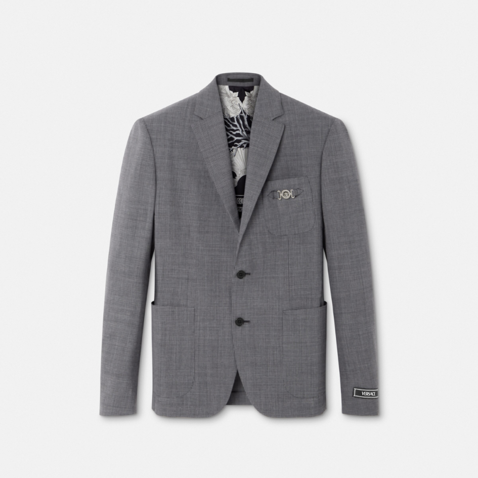 Houndstooth Wool Single-Breasted Blazer