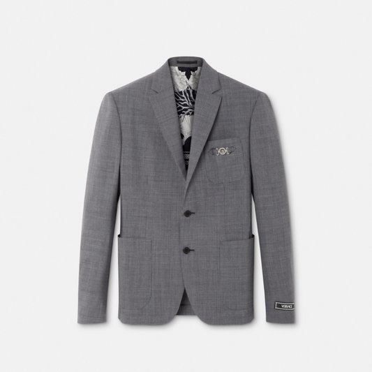Houndstooth Wool Single-Breasted Blazer