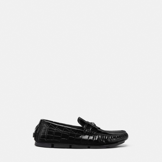 Medusa Croc-Effect Leather Driver Shoes