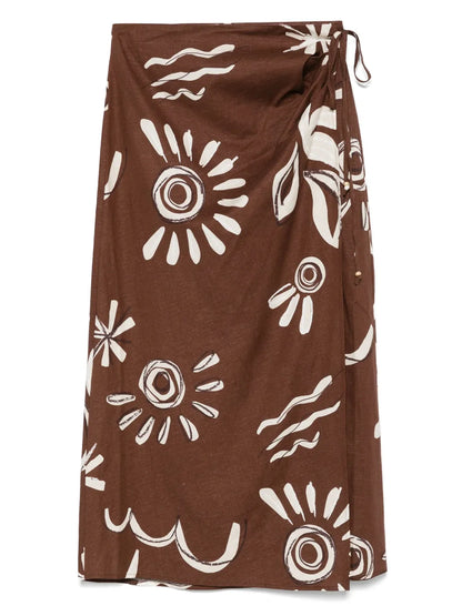 Illustration-Style Print Midi Skirt