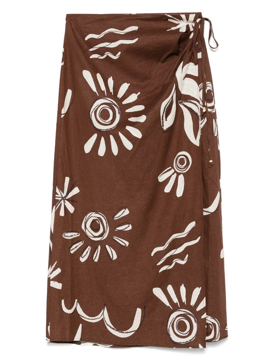 Illustration-Style Print Midi Skirt