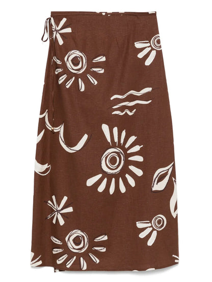 Illustration-Style Print Midi Skirt