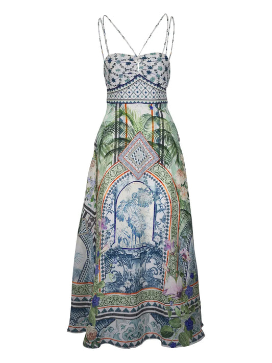 Jardim Party-Print Maxi Dress