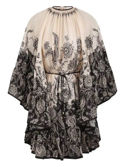 Paisley-Print Ruffled Dress