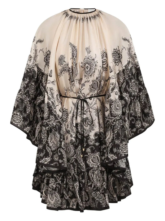 Paisley-Print Ruffled Dress
