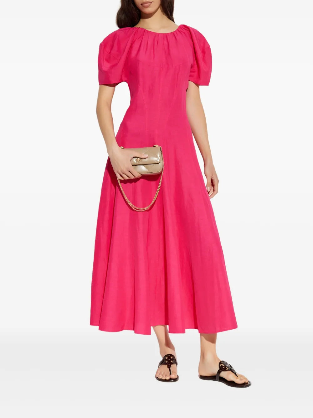 Balloon-Sleeve Midi Dress