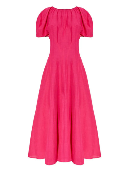 Balloon-Sleeve Midi Dress
