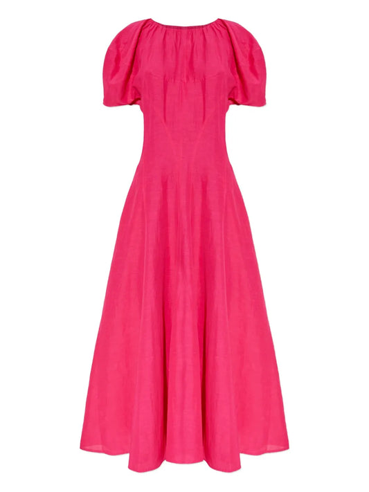 Balloon-Sleeve Midi Dress