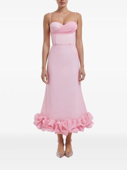 Draped-Bodice Flounced Bustier Dress
