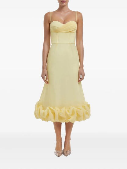Draped-Bodice Flounced Bustier Dress