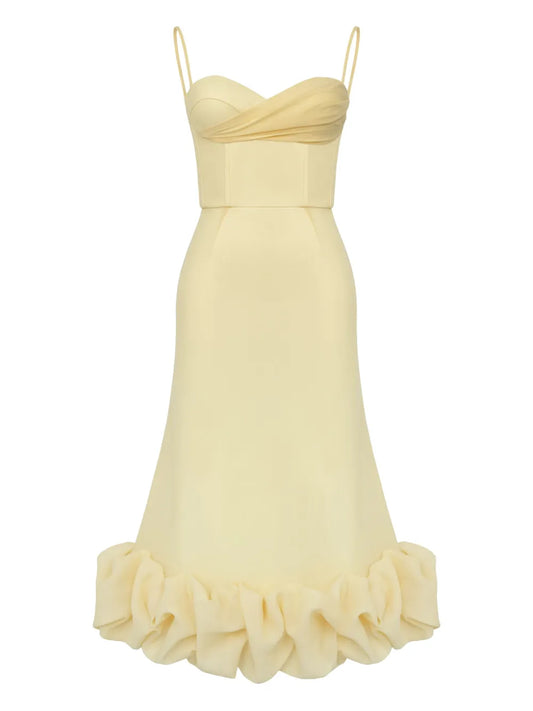 Draped-Bodice Flounced Bustier Dress