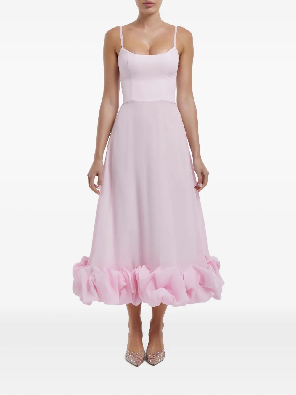 Ruffle-Hem Bustier Midi Dress
