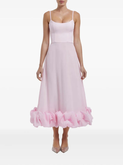 Ruffle-Hem Bustier Midi Dress