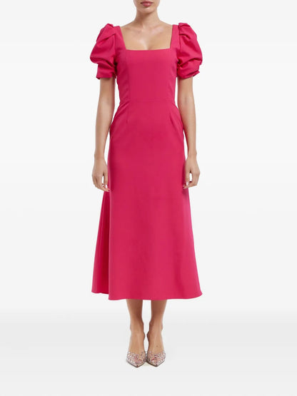 Godet-Silhouette Square-Neck Midi Dress