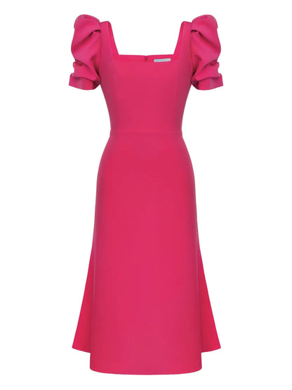 Godet-Silhouette Square-Neck Midi Dress